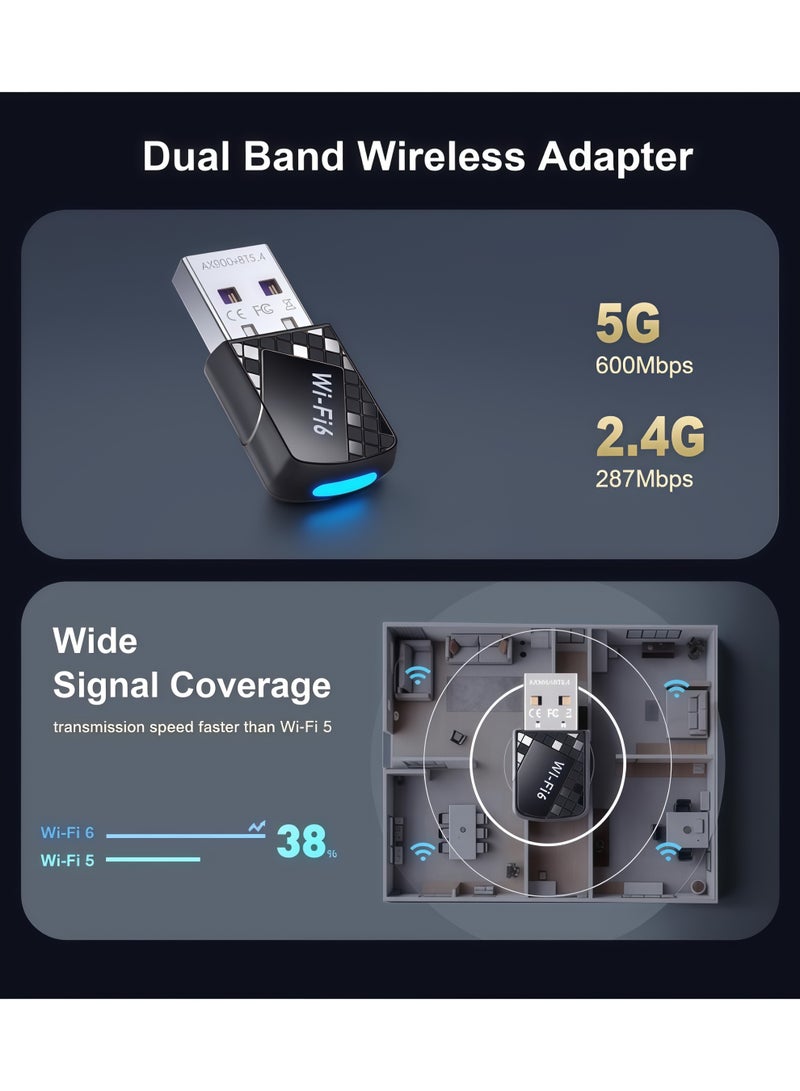 أورييل جهاز 2 في 1: مستقبل WiFi لاسلكي مزدوج النطاق (2.4GHz/5.8GHz) بسرعة 900Mbps، ومستقبل Bluetooth (إصدار 5.4) — لا يتطلب تعريفات (Driver-Free) لأنظمة Windows 11/10، ويدعم خاصية التوصيل والتشغيل (Plug and Play). - Image 2